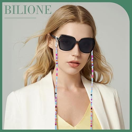 BILIONE 4Pcs Beaded Eyeglass Chains for Women & Girls, Sunglass Holder Strap Around Neck, Acrylic Glasses Hanger Keeper thumbnail 7