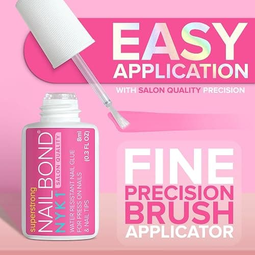 Super Strong Nail Glue for Press On Nails, Nail Tips & Acrylic Nails (8ml) NYK1 NailBond Brush On Glue for Press Ons, Tips & Acrylics - Long Lasting, Maximum Strength, Mess-Free Application thumbnail 5