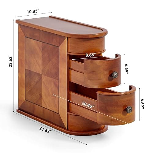 LITTLE TREE Wood End Table with 2 Drawers Sofa Side Table, No Assembly Required Vintage Slim Nightstand Bedside Table for Bedroom thumbnail 2