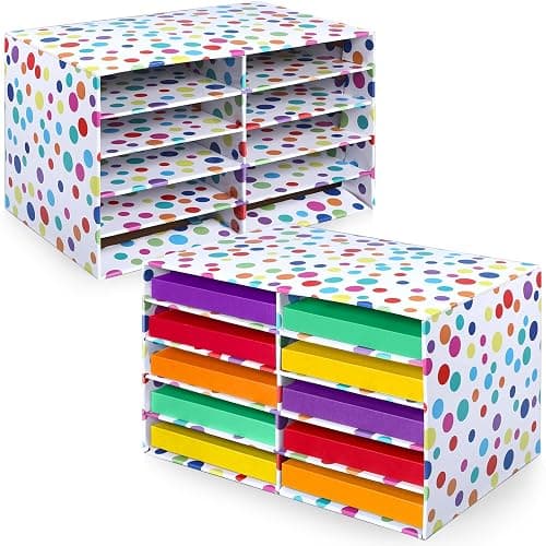 2 Pcs Confetti Classroom Paper Storage Organizer 19x12 Construction Paper Storage Desktop Mailbox File Sorter Sturdy Cardboard Literature Organizer for Home Office School - Image 1