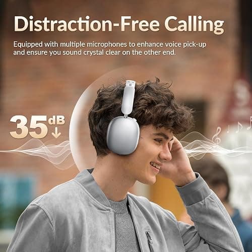 Wentronic Y02 Active Noise Cancelling Headphones,60H Battery,5 EQ Music Modes,Hi-Res Audio,Deep Bass,Foldable Wireless Over Ear Bluetooth 5.4 Headset,Breathable Leather Earpads (Silver) thumbnail 6