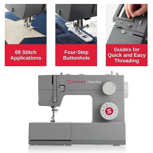 SINGER Heavy Duty 4411 High Speed Sewing Machine with Accessory Kit | Strong Motor with Enhanced Piercing Power, 69 Stitch Applications, Full Metal Frame, 4-Step Buttonhole & LED Light, Grey thumbnail 7