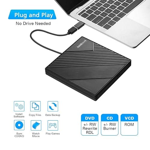 Amicool External DVD Drive USB 3.0 USB C CD Burner +/-RW Optical Drive, Slim Portable DVD Player CD ROM Rewriter Writer Duplicator for Laptop Desktop PC Windows 11/10/8/7 MacBook Mac Linux OS Apple thumbnail 2