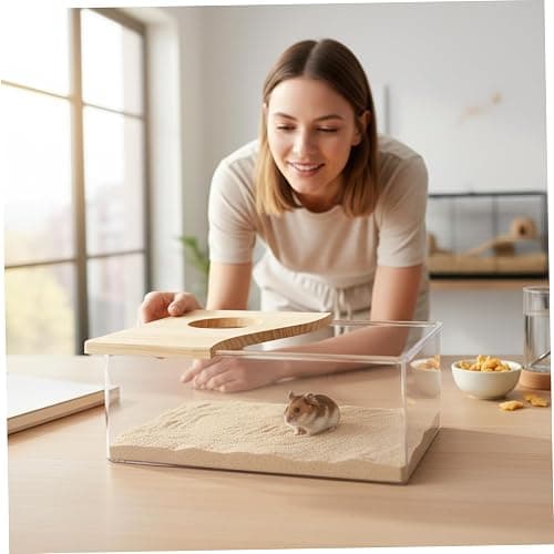 Hamster Sand Box, Wooden Cover Clear Acrylic Hamster Dig Box for Small Pets - Saves Space, Easy to Clean, Stable Container for Hamsters, Gerbils, Mice Sand thumbnail 4