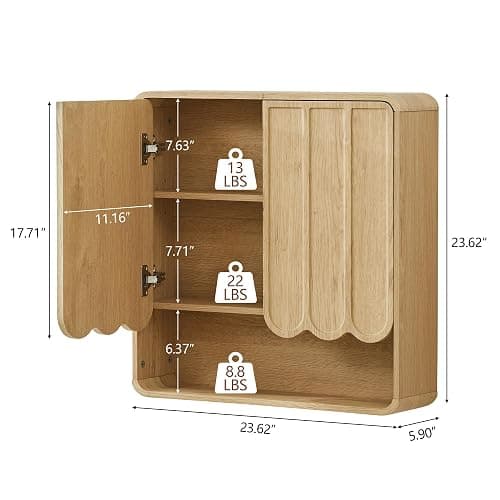 ORRD Bathroom Wall Mounted Storage Cabinet, Medicine Cabinet with Adjustable Shelf, Over The Toilet Storage Cabinet for Bathroom, Laundry Room, Kitchen, Living Room (Natural) thumbnail 2