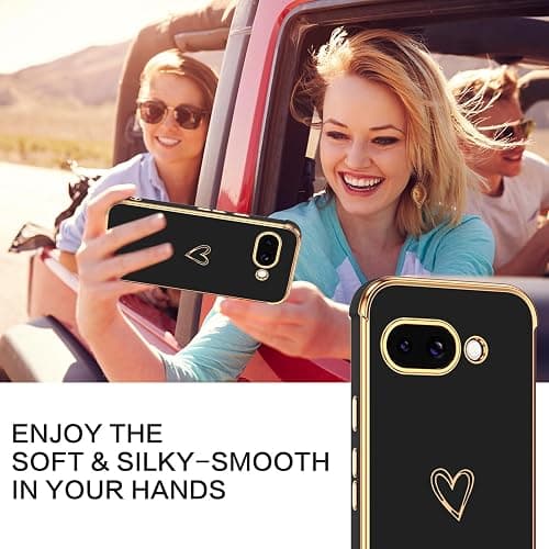 BENTOBEN for Google Pixel 9a Case, Cute Heart Luxury Gold Plating Slim Flexible TPU Bumper Protective Pixel 9a Cover, Women Men Girls Boys Phone Case for Google Pixel 9A 6.3'',Black thumbnail 7