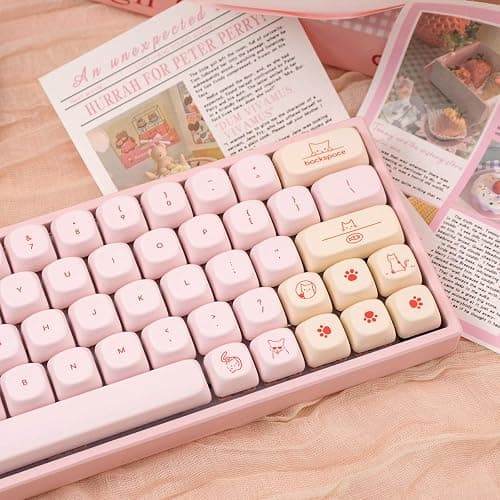 MOA Profile PBT Keycaps, Cute Pink Cat Keycaps Set, 128 Keys Custom Round Keyboard Cap, Dye-Sublimation Minimalist Key Cap Comaptible with 61/64/87/104/108 Cherry MX Switches Mechanical Keyboards thumbnail 3