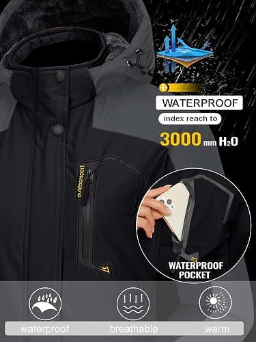 TACVASEN Women's Winter Jacket Waterproof Ski Jackets Snow Coat Warm Fleece Rain Jacket with Hood Windbreaker thumbnail 4