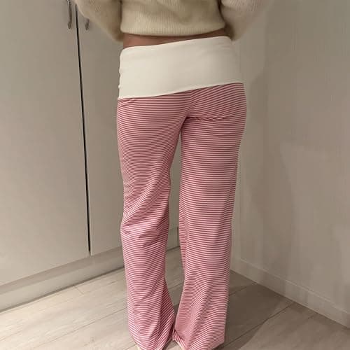 Keliholiyu Fold Over Leggings Women Y2K Foldover Wide Leg Low Waist Flare Sweatpants Lounge Yoga Pants Baggy Bell Bottom thumbnail 5