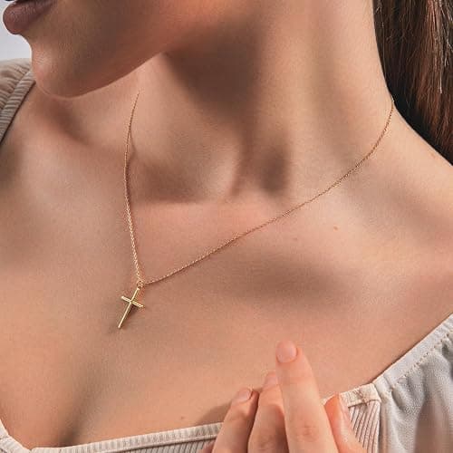HERIER Cross Necklace for Women - 18K Gold Plated Cross Pendant Necklace Dainty Simple Gold Cross Necklace Tiny Gold Cross Necklaces for Women Trendy Gold Jewelry for Women Gift thumbnail 3