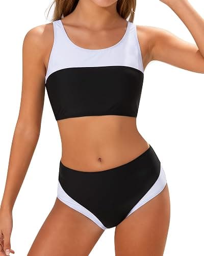 Kids4ever Girls Swimsuit 2 Piece Color Block Teen Bathing Suit Girl's Bikini Set Size 9-16Y - Image 1