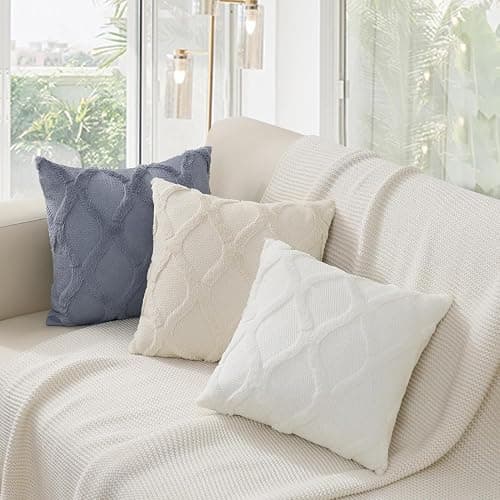 decorUhome Christmas Throw Pillow Covers 18x18 Inch Set of 2, Soft Plush Faux Fur Wool Cream White Couch Pillow Covers, Decorative Neutral Pillow Cases for Bed Sofa Living Room Home Decor thumbnail 5