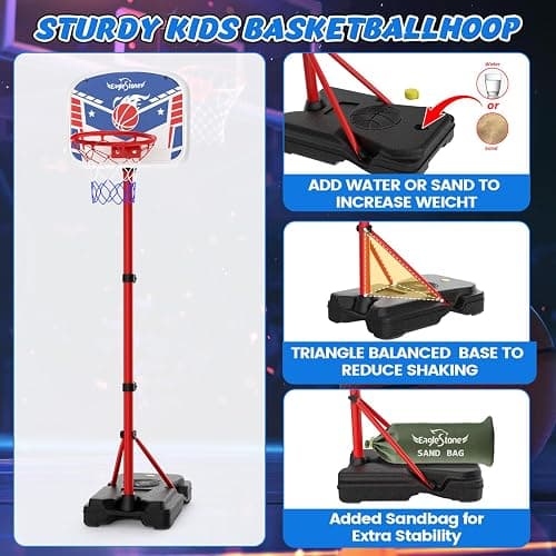 EagleStone Kids Basketball Hoop with Stand, Adjustable Height Basketball Set Toddler Toys for Boys and Girls Age 3-12, Indoor Outdoor Backyard Sport Game Gift with Sandbag for Stability thumbnail 4
