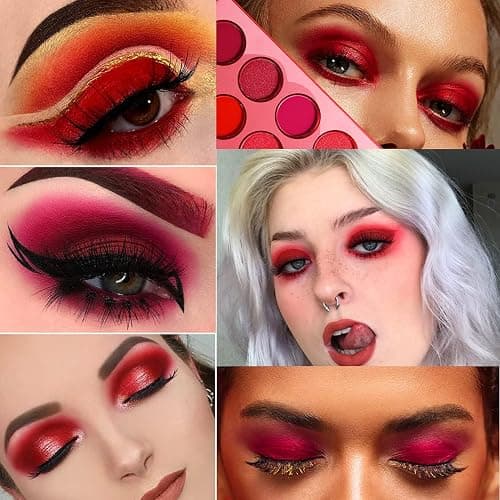 Afflano Red Eyeshadow Palette Makeup, Ultra Pigmented and Blending Bright Dark Hot True Red Eye Shade 12 Color, Cruelty Free Velvet Matte Shimmer Warm Fall Sunset Pink Red Eyes Makeup Pallet thumbnail 2