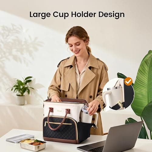 LOVEVOOK Lunch Bag Women, Insulated Adult Lunch Box for Women Work, Wide Opening Leakproof Cooler Tote Bag for Office Campus Picnic Beach with Shoulder Strap, Loncheras Para Mujer with Cup Holder thumbnail 5