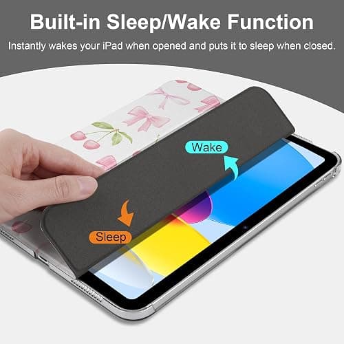 DONGKE for iPad 11th Generation Case 11 Inch 2025 (A16 Chip) & iPad 10th Generation 10.9 Inch 2022, Slim Foldable Stand Hard PC Translucent Back Shell Smart Cover - [Auto Wake/Sleep] - Cherries thumbnail 4