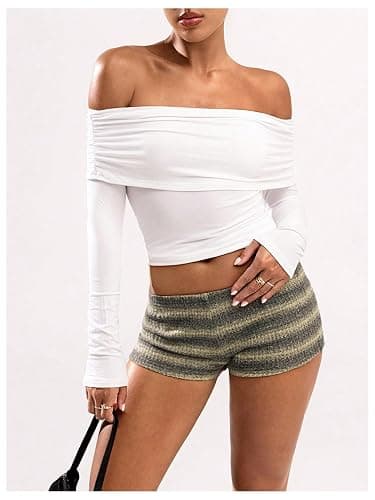 SOLY HUX Women's Striped Micro Shorts Y2k Knit Low Rise Booty Mini Shorts Color Block Stretchy Loungewear thumbnail 5