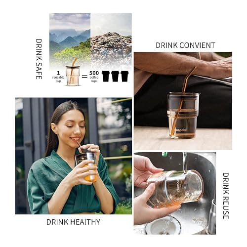 BLUEPOLAR 13oz/400ml Glass Water Tumbler with Straw and Lid Sealed Carry On Thick Wall Iced Coffee Cup Glass Cup for Water, Iced Tea Fruit Juice Etc (Amber thumbnail 5