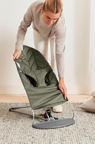 BabyBjörn Bouncer Bliss, Dark Green, Woven, Petal Quilt | 2-in-1 Adjustable Baby Bouncer Seat and Toddler Chair, Newborn to Toddler (8-29 lbs), 4 Positions, Lightweight & Portable - Dark Green - Cotton, Petal Quilt thumbnail 6