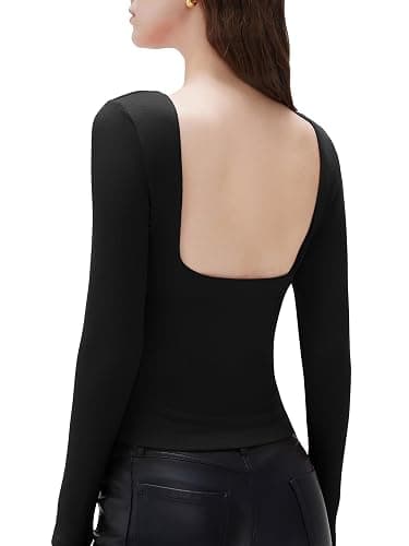 SUUKSESS Women Backless Going Out Tops Padded Modal Basic Long Sleeve Shirts - Image 1