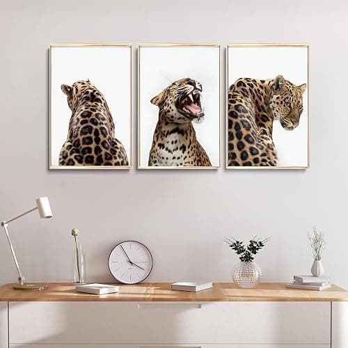3Pcs Leopard Roaring Wall Art Jungle Wild Animal Portrait Paintings Feminism Stylish Cheetah Aesthetic Canvas Poster Prints for Women Bedroom Living Room Bathroom Decorations Unframed (12x16in) - 12x16in poster thumbnail 6