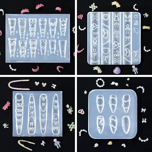 Laza 4pcs Cream Chain Silicone Nail Art Molds Multiple Rabbit Nail Molds | Reusable Nail Molds for Nail Art,Good Elasticity,3D Nail Mold, Embossed Cream Chain Bowknot Rabbit Molds with Scraper & Pen thumbnail 5