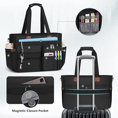 SDYSM Teacher Tote Bag for Women 15.6 inch Laptop Bag Nurse Work Bags Computer Messenger Shoulder Bags Laptop Briefcase with Insulated Pocket, for Travel Office College Nursing, Black thumbnail 6