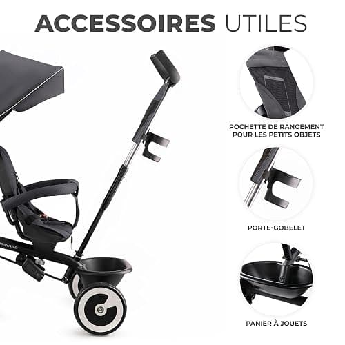 Kinderkraft ASTON Tricycle Bébé Évolutif, Draisienne Évolutif, Trike Bebe, Velo Poussette Bebe Évolutif, Velo Enfant 5 ans, De 9 Mois, Compact, Accessoires Pratiques, Capote pliante, Gris thumbnail 6