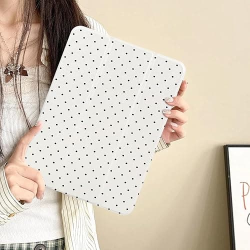 Lovmooful Compatible for iPad 9/8/7 (10.2-Inch,2021/2020/2019 Model,9th/8th/7th Generation) Case with Pencil Holder Cute Polka Dot with Aesthetic Design Soft TPU Trifold Stand Protective-White thumbnail 7