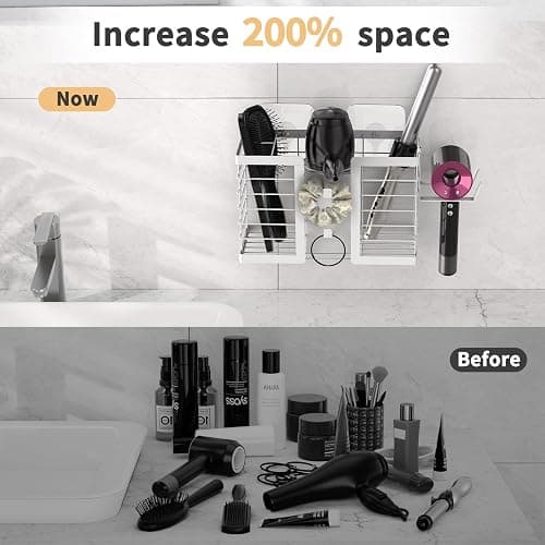 FUNKYLEE Bathroom Organizers and Storage, 3 in 1 Metal Wall Mount for Flat Iron, Curling Iron, Straightener, Hair Care & Styling Tools (White) thumbnail 2