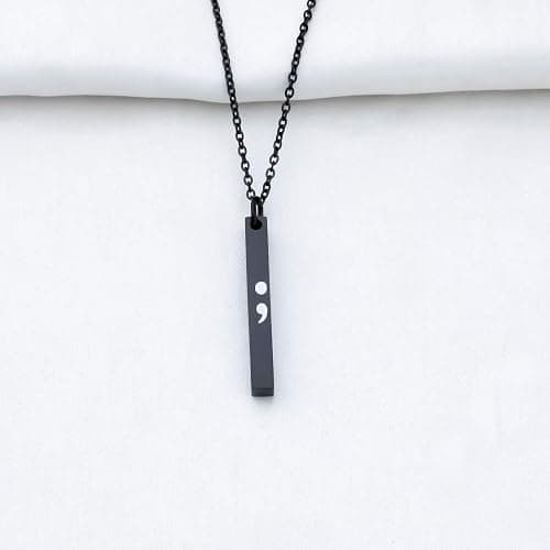 bobauna Semicolon Bar Necklace Mental Health Awareness Jewelry Inspirational Strength Gift For Cancer Survivor thumbnail 3