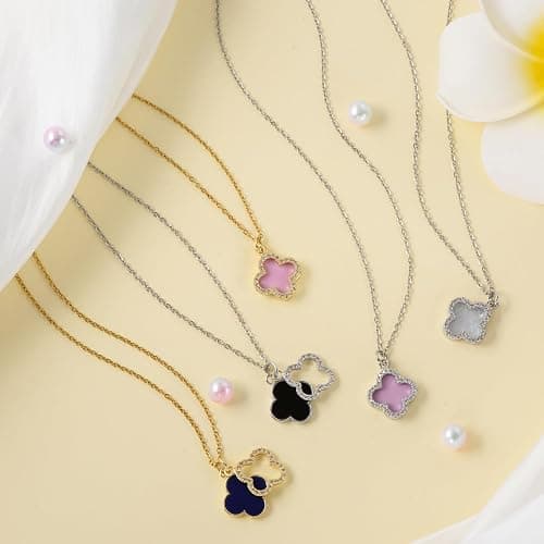 Fviswiak Clover Necklace For Women 14K Real Gold Silver Plated Four Leaf Clover Pendent Necklace Dainty Trendy Cute Simple Women's Jewelry Gift thumbnail 6