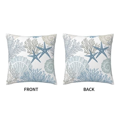 Tebjh Nautical Coastal Beach Pillow Covers 18x18 Set of 2, Ocean Themed Seashell Coral Starfish Throw Pillow Covers Outdoor Decorative Pillow Case for Couch Bed Sofa Cushion Home Decor thumbnail 4