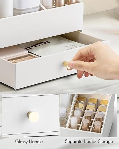 Vlando Makeup Organzier,Vanity Organizer with Drawers, PU Leather Skincare Organizer Perfume Organizer,Large Cosmetic Display Case for Lipstick,Brushes Gifts for Women-White thumbnail 6