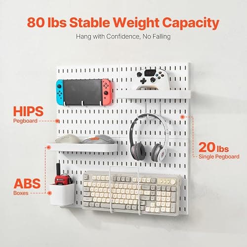VEVOR Pegboard Combination Kit, 11" x 11" Plastic Pegboard, 4 Panels, Peg Board Wall Organizer Kit with Accessories, for Garage Tool Storage Kitchen Living Room Craft Room Office Bathroom Home, White thumbnail 5