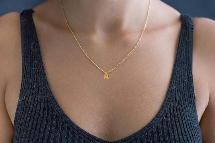 MOMOL Tiny Initial Necklace 18K Gold Plated Small Letter Necklace Personalized Name Necklace for Women thumbnail 5