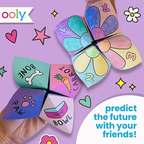 Ooly DIY Origami Fortune Teller Kit, Cootie Catcher, 24 Designs & Stickers | Ages 6+, Includes 12 Completed, 6 Blank, and 6 Coloring Folding Fortune Tellers, Fun Screen-Free Craft Activity Gift for Kids thumbnail 6