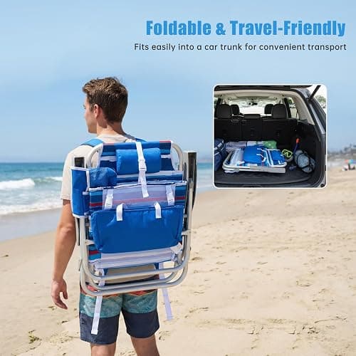 SUNNYFEEL Beach Chairs for Adults 2 Pack 5 Position Lay Flat, Portable Folding Backpack Beach Chair Heavy Duty with Cooler Bag, Cup Holder for Outdoor/Lawn/Picnic, Foldable Camping Chair thumbnail 8