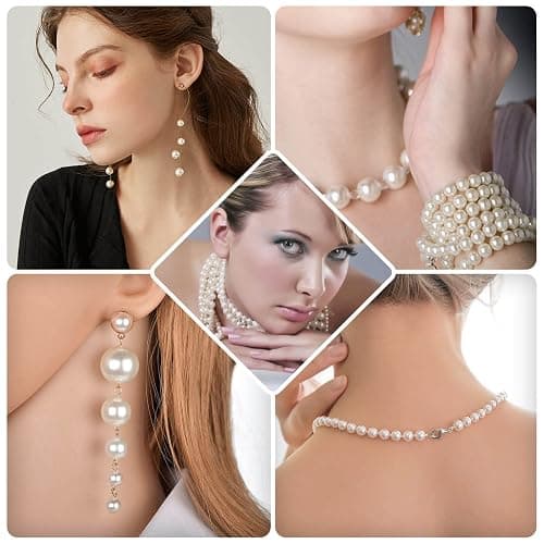 Pearl Beads for Craft, Anezus 500pcs Ivory Faux Fake Pearls, 10 MM Small Sew on Pearl Beads with Holes for Jewelry Making, Bracelets, Necklaces, Hairs, Crafts, Decoration and Vase Filler thumbnail 2