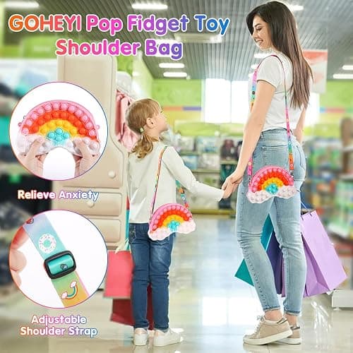 GOHEYI Pop Shoulder Purse Fidget Toys Bag for Girls and Women, Rainbow Clouds Pop Shoulder Bag, Sensory Silicone Fidget Backpack Toy for ADHD Anxiety Stress Relief thumbnail 6