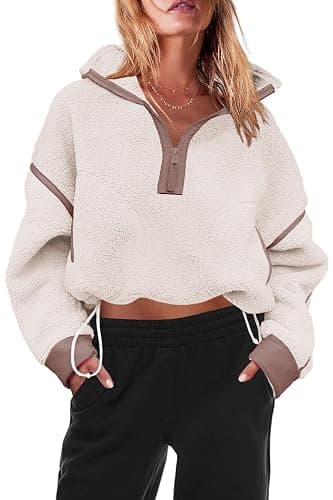 Panadila Womens Half Zip Sherpa Fleece Pullover Soft Oversized Sweatshirt with Pockets Warm Fuzzy Sweater thumbnail 2
