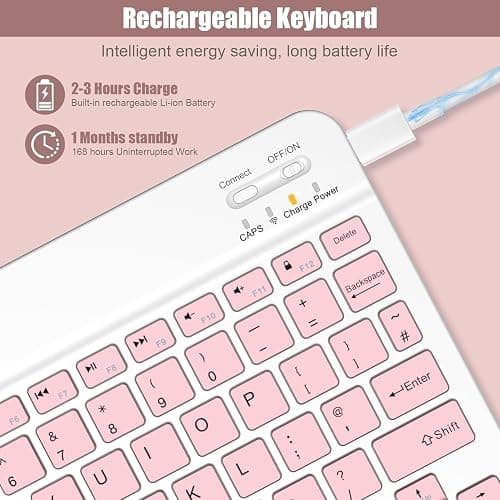 NOOX Bluetooth Keyboard for iPad 10th Generation, iPad Pro 13/12/11/10/9/8/7 inch, iPad Air 13/11th Gen, iPad mini, Tablets, etc. - Slim Wireless Portable Travel Office Computer Accessories thumbnail 2