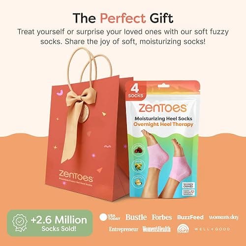 ZenToes Moisturizing Socks for Cracked Heel Treatment, Vitamin E, Olive Oil and Jojoba Oil Infused Heel Socks, Galentines Day Gifts, Self Care Gifts for Women (Fuzzy Pink, Regular) thumbnail 8