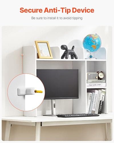 VEVOR Wood Desk Shelf, Desktop Bookshelf, Desk Storage Hutch with 6 Shelves, Office Countertop Organizer 3-Tier Display Rack, with Anti-Slip Feet Pads, for Office, Home & Dorm, White thumbnail 7