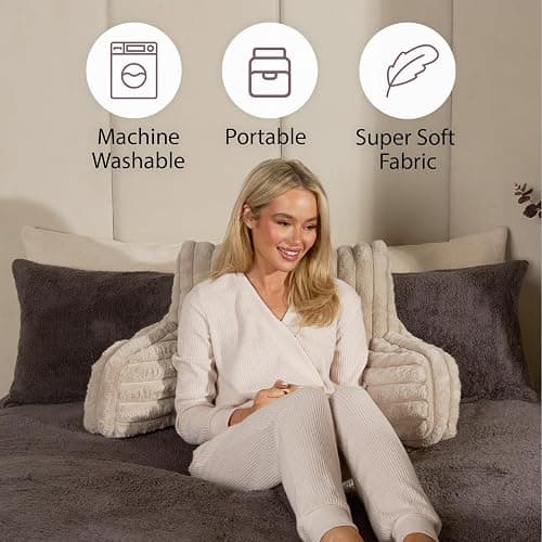 OHS Cuddle Cushion, Gifts for Women Men Ribbed Faux Fur Reading Pillow Sofy Cosy Gaming Cushion with Heatable Pocket Support Pillow with Arms Bed Cushions for Relaxing Comfy, Natural thumbnail 7