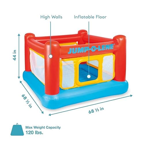 Intex Inflatable Jump-O-Lene Indoor or Outdoor Playhouse Trampoline Bounce Castle House with Crawl-Thru Door and Net for Kids Ages 3-6 - 1 Pack thumbnail 2