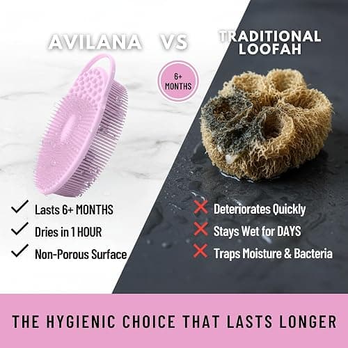 Exfoliating Body Scrubber Silicone - Textured Back Scrubber Shower Brush - Avilana Bath Loofah Alternative Dual Sided - Gentle Smoothing Body Wash Tool Rough Skin - Gift Women Men thumbnail 3