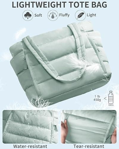 Puffer Tote Bag for Women, Lightweight Puffy Work Handbag Teacher Nurse Quilted Shoulder Bag for School Travel Gym thumbnail 5