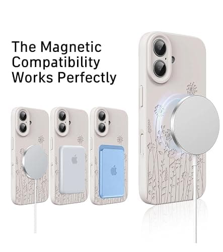 FEWGEY Silicone Phone Case for iPhone 16 Compatible with Magsafe, Hard Liquid Silicone Cute White Spring Floral Design Shock Proof Heavy-Duty Protection for Women Girls thumbnail 7