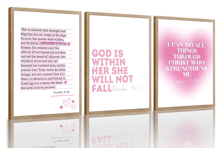 3pcs Pink Bible Verses Wall Art Christian Aesthetic Wall Decor Pictures Preppy Inspirational Scripture Quote Canvas Posters Prints for Girly Bedroom Preppy Religious Decor 12x16in Unframed - Image 1